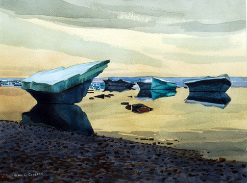 Artist: Alan Collier Watercolour: Shore Ice at Grise Fiord, 1978