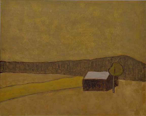 Artist: Barker Fairley Painting: Barn and Yellow Strip, 1975