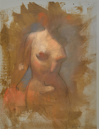 Artist: Daniel Hughes Drawing: Female Nude with Hands behind Back