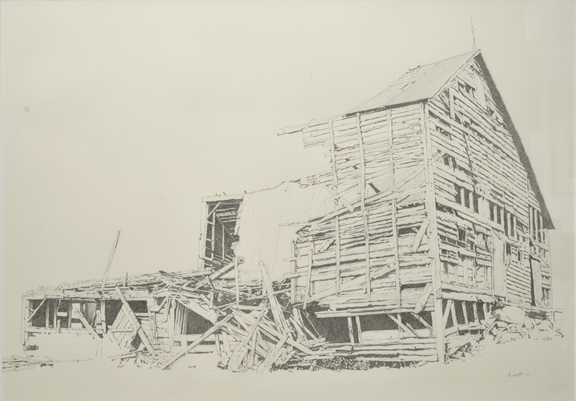 Arist: David Michael Scott Graphite Drawing: Collapsed Barn