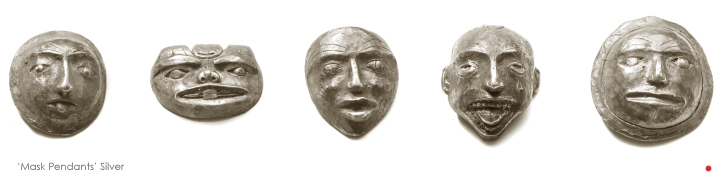 E.B. Cox - mask pendants in silver