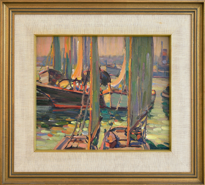 Artist: Frederick N. Loveroff Painting: Untitled (Boats in Harbour)