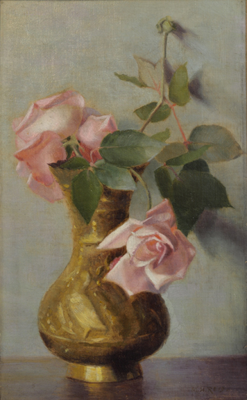 Artist: Mary Hiester Reid Painting: Roses in Antique Vase
