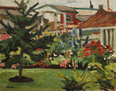 Artist: Jack Beder Painting Garden with Spruce, 1962