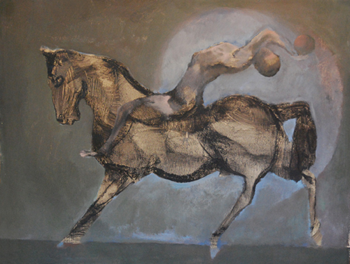 Artist: Jack Nichols Mixed Media Drawing: Circus Rider, 1957