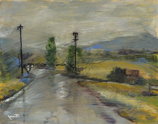 Artist: Jane Everett Painting: Leaving Claire's House in the Rain