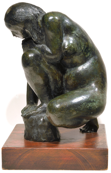 Artist: Joe Rosenthal Bronze Sculpture: Crouching Nude