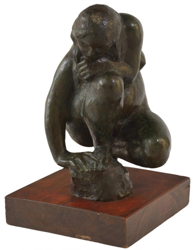 Artist: Joe Rosenthal Bronze Sculpture: Crouching Nude