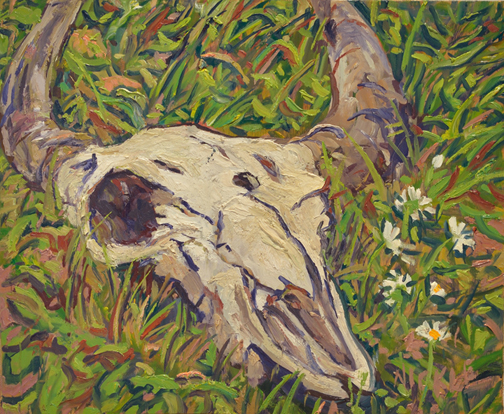 Artist: Lawrence Nickle Painting: Bison Skull from D. Marshall's Herd. Armour Township