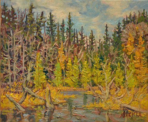 Artist: Lawrence Nickle Painting: Tributary Creek to South Branch Magnetawan River by Tower Road Dist. of Parry Sound