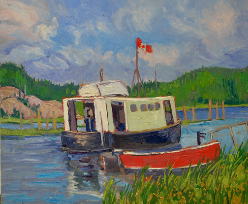 Artist: Lawrence Nickle Painting: Bill & Renée Karwaski’s Fish Boat at Byng Inlet Georgian Bay