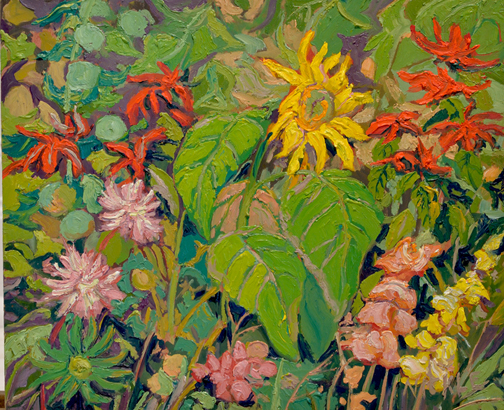 Artist: Lawrence Nickle Painting: Blossoms in Front Flower Patch at Studio Burk’s Falls (2005)