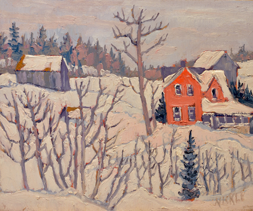 Artist: Lawrence Nickle Painting: Farm Buildings Northwest of Magnetawan Village District of Parry Sound (2003)