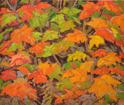Artist: Lawrence Nickle | Painting: Leaves at Chetwyn Rd. Island Lake R. Kearny Dist. (2010)