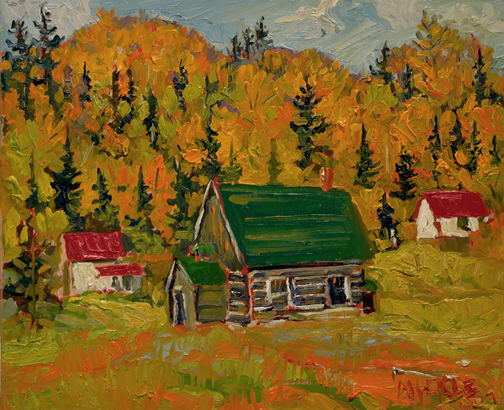 Artist: Lawrence Nickle Painting: Pioneer Log Church at Sand Lake Kearny, Dist. of Parry Sound (2010)
