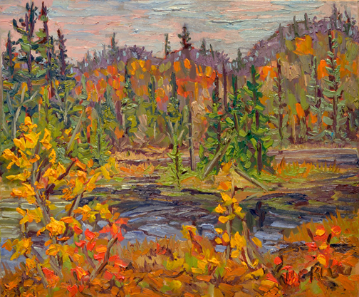 Artist: Lawrence Nickle Painting: South Branch Magnetawan River by Tower Road, Kearny