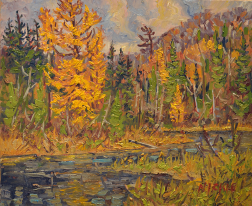 Artist: Lawrence Nickle Painting: South Branch Magnetawan River by Tower Road, Kearny