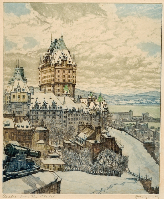 Artist: Nicholas Hornyansky Aquatint Etching: Quebec from the Citadel